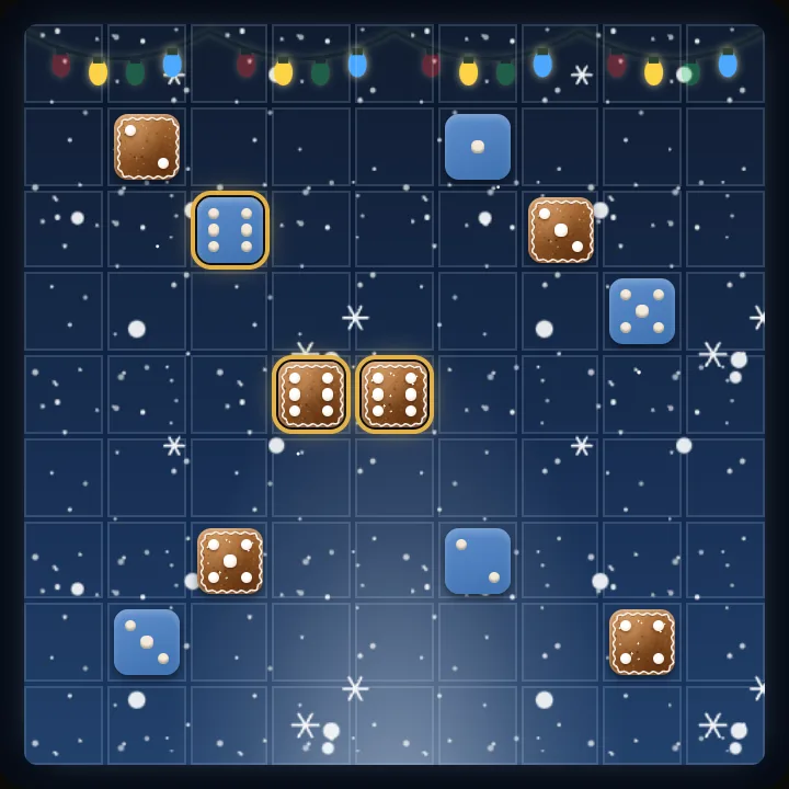 The Christmas Night board with the Gingerbread die in the middle of a match.